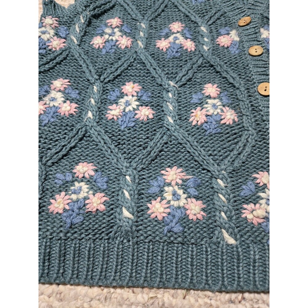 Christopher & Banks Hand Embroidered Knit Sweater Vest Floral Ramie Cotton Small - Picture 6 of 6